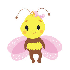 Cute Little Bee Vector Illustration on White Background