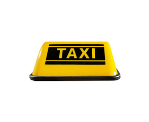 Isolated yellow taxi sign on white background.