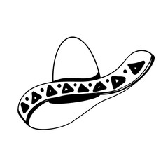 Cute kawaii for the day of death sombrero with pattern isolated on white background. Doodle digital art outline. Print for banners, coloring page, packaging, invitation, wrapping paper, textiles