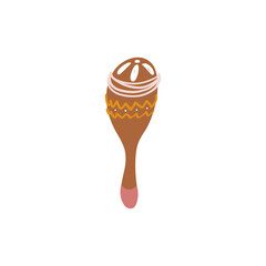 Cute kawaii for death day brown maracas one isolated on white background. Flat digital art. Print for banners, poster, sticker, packaging, invitation, wrapping paper, textiles