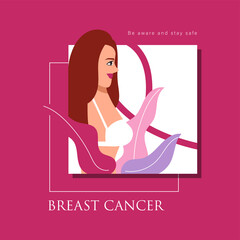 Fototapeta na wymiar Breast cancer awareness month postcard background. Stories template design.
