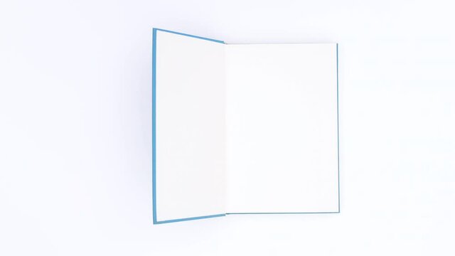 light blue book appear and open. Stop motion 