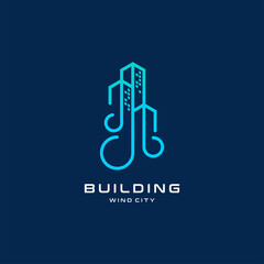 building real estate combination with wind line art style icon logo design vector