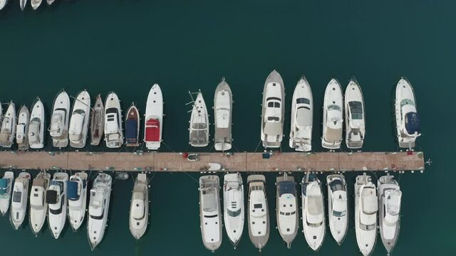 Aerial view of Tarabya private yacht harbor. 4K Footage in Turkey