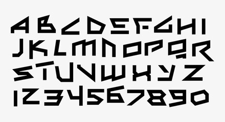 Experimental scifi futuristic typeface alphabet font with random shapes © MoonBandit