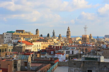 Fototapeta na wymiar The rooftops of Barcelona. View from the roof of the Cathedral. December 2012