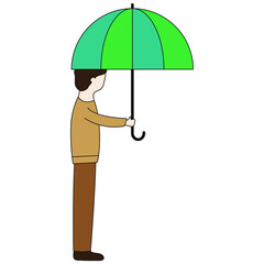 A man with an umbrella on a white background