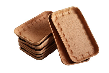 Biodegradable food trays made from pressed cardboard isolated on white background. Closeup