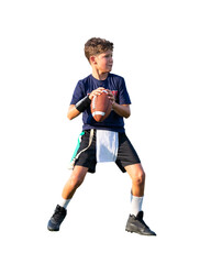Young athletic boy playing in a flag football game