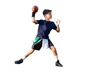 Fototapeta na wymiar Young athletic boy playing in a flag football game