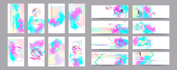 Modern abstract covers set texture foil pearl shades. Cool gradient shapes composition, vector covers design