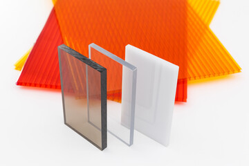 Solid Polycarbonate Sheet. Brown and transparent. Acrylic Plastic glass. Colored pc sheet on...