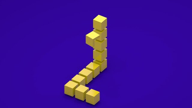 3D animation of an impossible triangle that is assembled from cubes and 3D text. The figure unfolds and reveals the mystery of the impossible triangle.