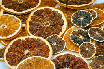 Dried slices of various citrus fruits. vitamin citrus fruits for healthy food