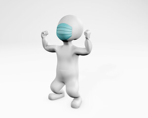 Man with a mask feeling strong or successful 3d rendering