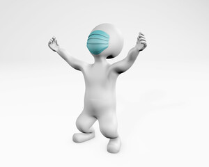 Man with a mask feeling blessed or relieved 3d rendering