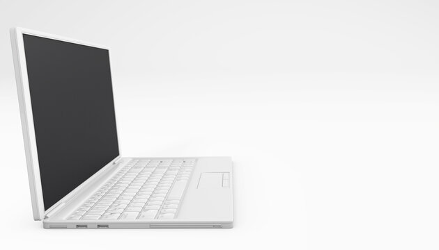 Laptop side isolated on white. Being online concept. 3d rendering