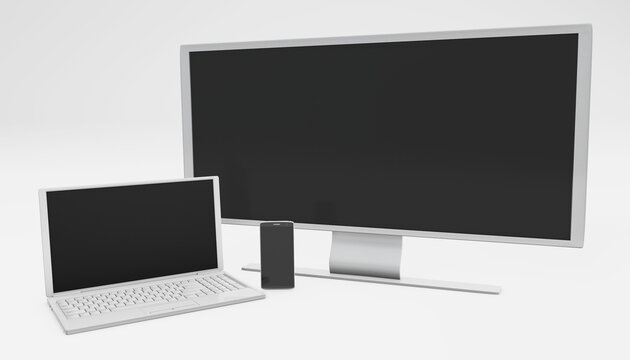 Multi platoform concept telco bundle wide tv laptop smartphone 3d rendering
