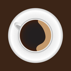 Cup of coffee with a saucer top view. Vector graphic.