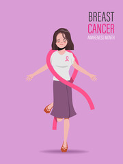 Breast cancer awareness month postcard background. Campaign for lady fight to cancer.