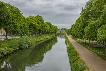View of banks of the Somme River in Amiens. Amiens – city in northern France, in the department...