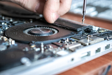 Engineer technician man upgrade and maintenance digital pc. Solutions services electronic hardware....