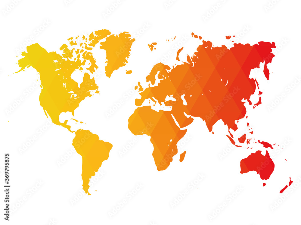 Sticker map of world. warm low poly gradient of rhombus shapes. modern vector polygonal design