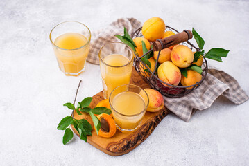 Apricot juice in glass. Healthy drink