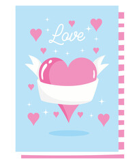 love romantic hearts ribbon lettering cartoon card design