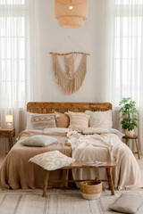 Interior of a bedroom in boho style