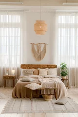 Fotobehang Boho Interior of a bedroom in boho style  © Юлия Батаева