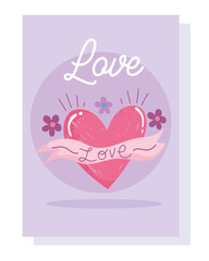 love romantic cute heart flowers ribbon cartoon card design