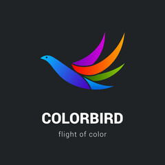 Abstract and Stylized Flying Bird Emblem. Suitable for Creative Industry, Multimedia, Entertainment or Educations on Black Background