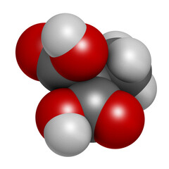 Methylmalonic acid molecule. Increased plasma levels may indicate vitamin B12 deficiency. 3D rendering.