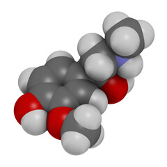 Metanephrine (metadrenaline) molecule. Metabolite of epinephrine that is biomarker for pheochromocytoma. 3D rendering. 