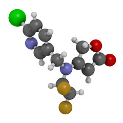 Flupyradifurone neonicotinoid insecticide molecule. 3D rendering. Atoms are represented as spheres with conventional color coding