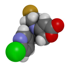 Flupyradifurone neonicotinoid insecticide molecule. 3D rendering. Atoms are represented as spheres with conventional color coding