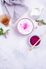 Fototapeta na wymiar Pink matcha latte with milk