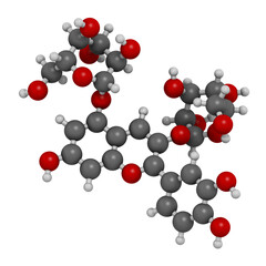 Cyanin or cyanidin-3,5-O-diglucoside molecule. Present in pomegranate juice. 3D rendering. 