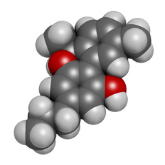 Cannabivarin or cannabivarol cannabinoid molecule. 3D rendering. Atoms are represented as spheres with conventional color coding: hydrogen (white), carbon (grey), oxygen (red).