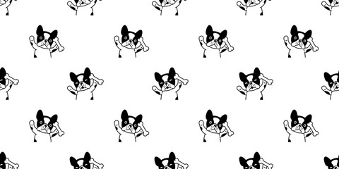 dog seamless pattern french bulldog vector bone pet puppy happy animal scarf isolated repeat wallpaper tile background doodle cartoon illustration design