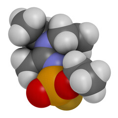 Novichok agent A-234 molecule, chemical structure as proposed by Mirzayanov. 3D rendering. Atoms are represented as spheres with conventional color coding.
