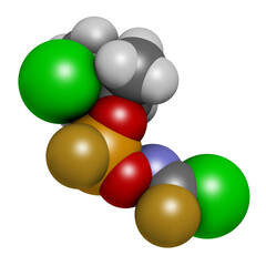 Novichok agent A-234 molecule, chemical structure as proposed by Hoenig and Ellison. 3D rendering. Atoms are represented as spheres with conventional color coding.