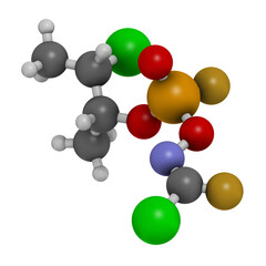 Novichok agent A-234 molecule, chemical structure as proposed by Hoenig and Ellison. 3D rendering. Atoms are represented as spheres with conventional color coding.