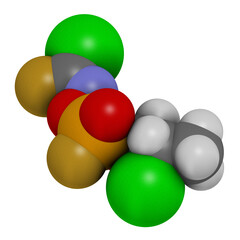 Novichok agent A-234 molecule, chemical structure as proposed by Hoenig and Ellison. 3D rendering. Atoms are represented as spheres with conventional color coding.