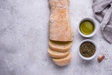 Homemade French baguettes with olive oil