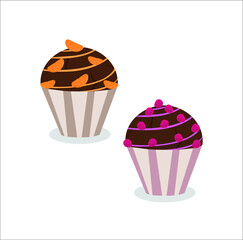 Cupcake or muffin set. Vector illustration. Isolated