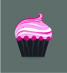 Strawberry cupcake or muffin. Vector illustration. Isolated