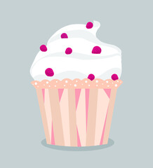 Strawberry cupcake or muffin. Vector illustration. Isolated