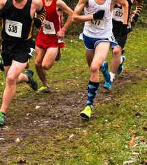 Boys racing 5K on wet grass